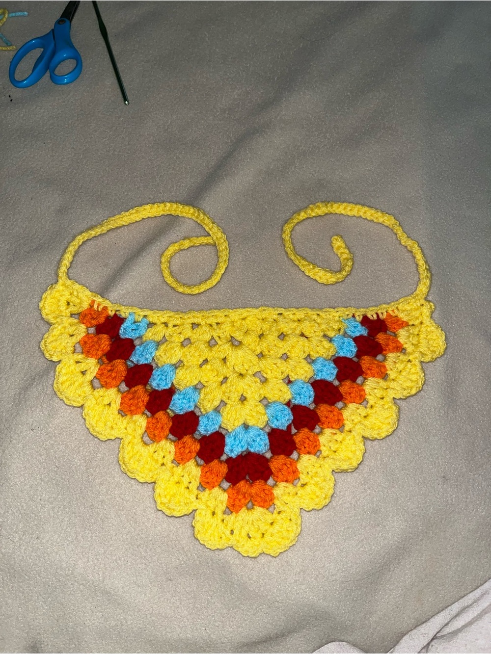 Handmade Yellow Crochet bandana with Multicolor Accents
